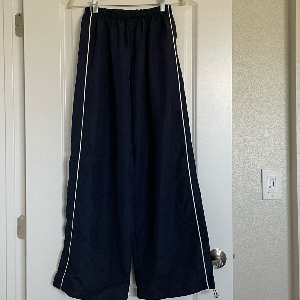 Navy Blue Wide-Leg Pants with White Trim